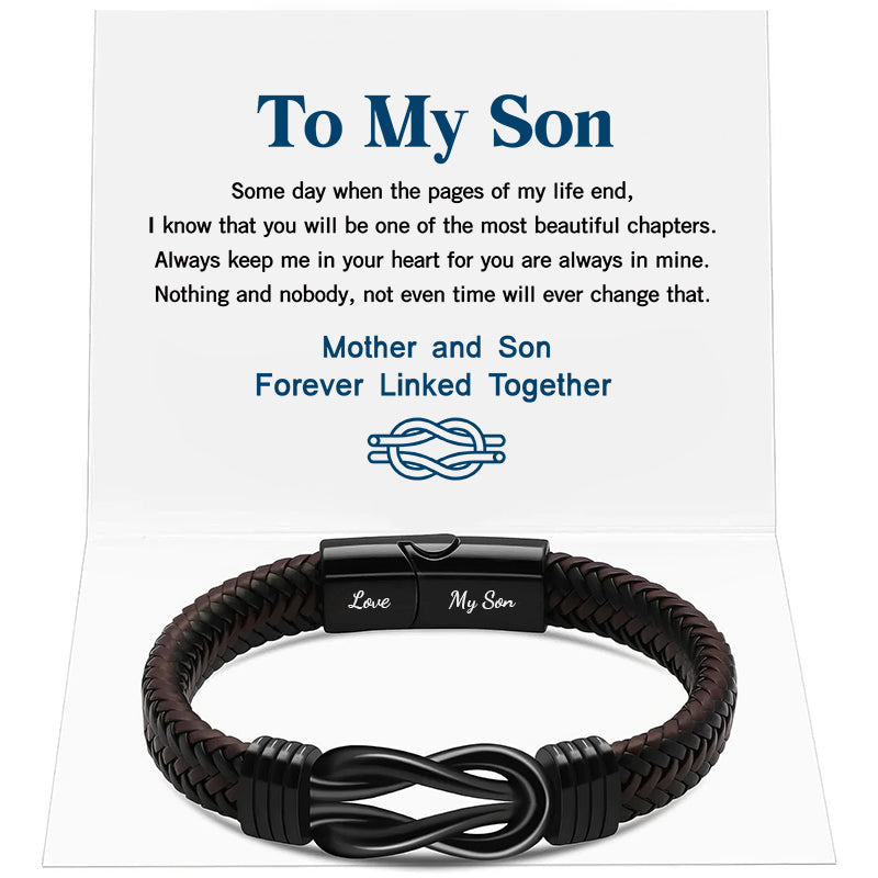 "Mother and Son Forever Linked Together" Black Braided Leather Bracelets - Forever Linked