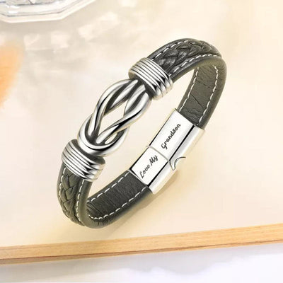 "Grandmother and Grandson Forever Linked Together" Braided Leather Bracelet