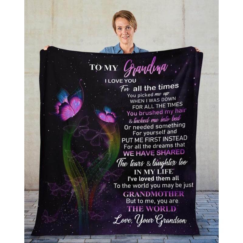 To My Grandma - From Grandson - Butterflyblanket - A319 - Premium Blanket