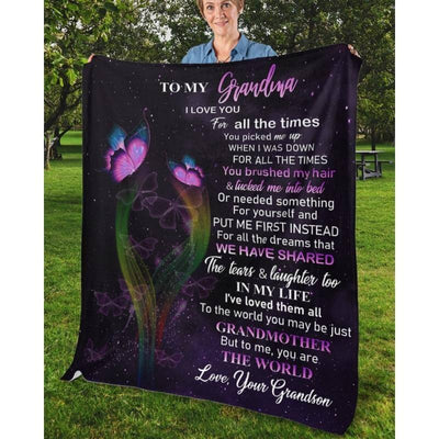 To My Grandma - From Grandson - Butterflyblanket - A319 - Premium Blanket