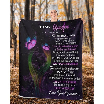 To My Grandpa - From Grandson - Butterfly A319 - Premium Blanket