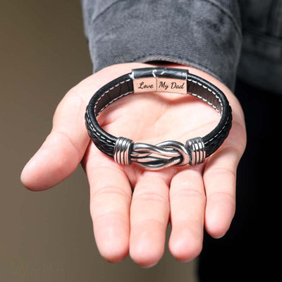 "Daughter And Dad Forever Linked Together" Braided Leather Bracelet