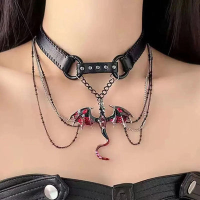 Gothic Punk Dragon Tassel Choker Necklace