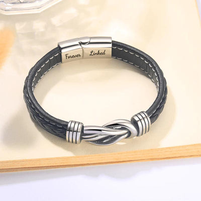 "Mom And Daughter Forever Linked Together" Braided Leather Bracelet - Forever Linked